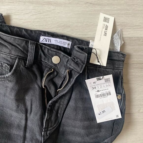 Zara High Waisted Slim Leg Ankle Length Comfort Jeans Size 2 washed black nwt - Picture 6 of 8